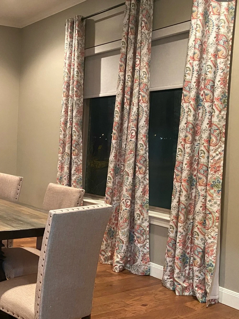 Floral Paisley Pattern Window Curtains in Coral and Teal